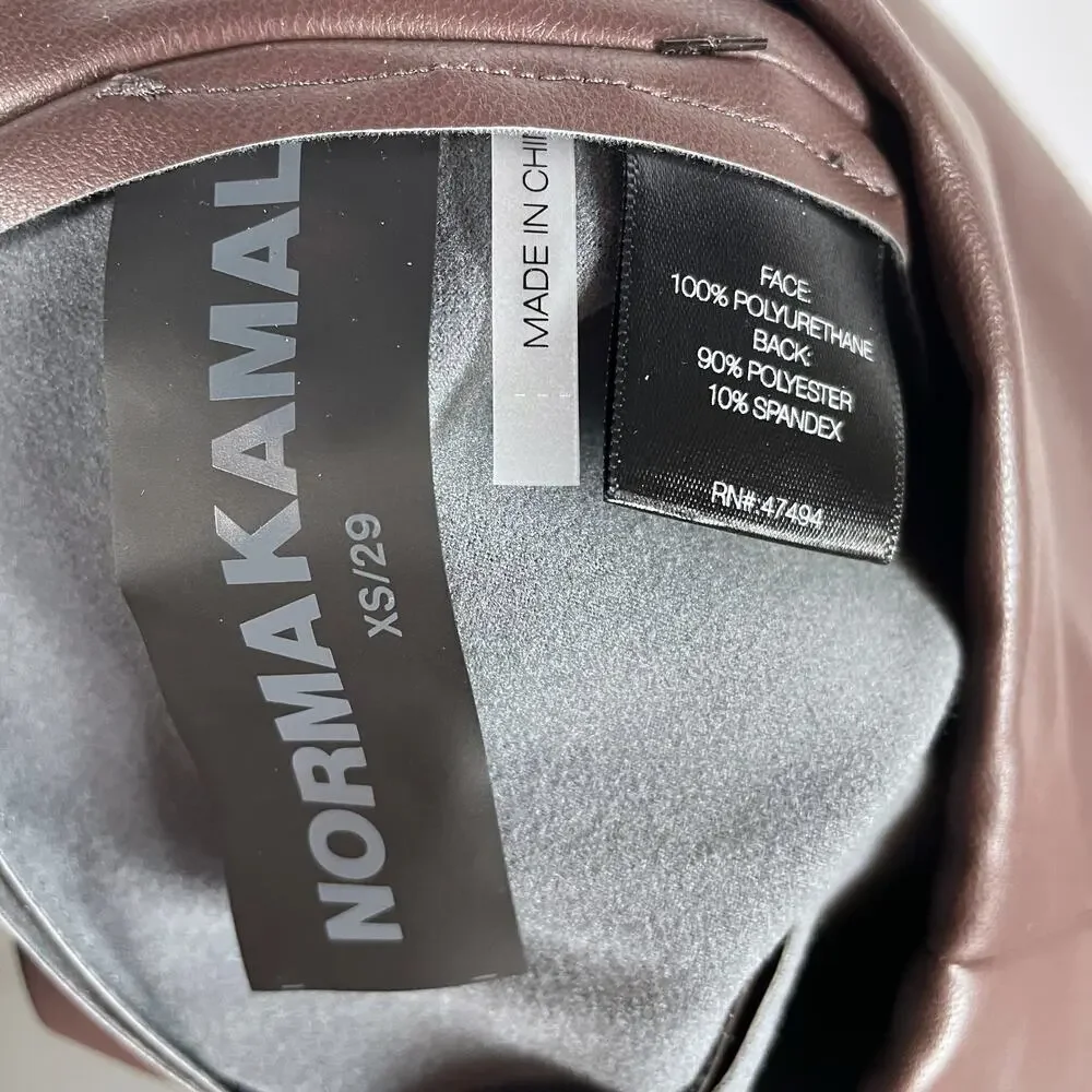 Norma Kamali Spat Legging Faux Leather Pants Chocolate Brown Flare Split Sz XS - Picture 11 of 11